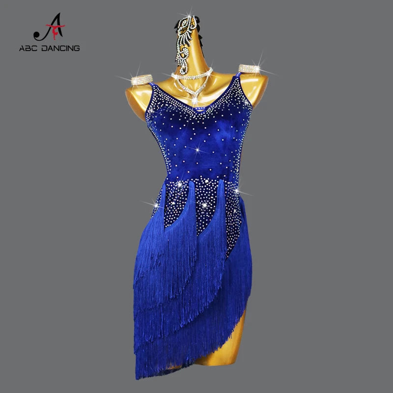 New Velvet Latin Dance Dress Sexy Fringed Skirt for Womens Girls Party Sport practice Wear Prom Performance Competition Costumes
