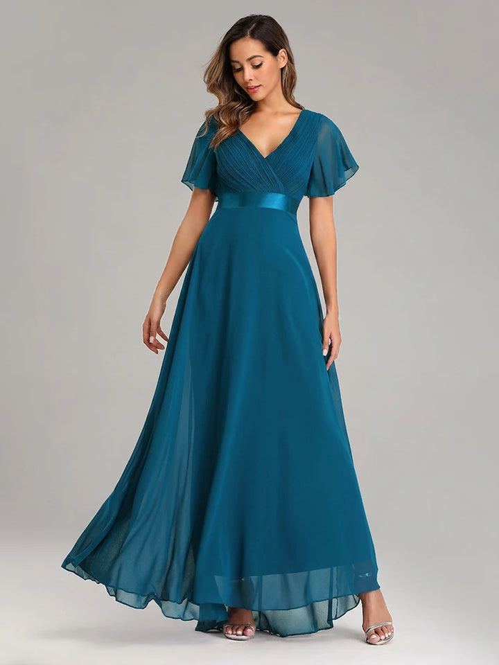 Evening Dresses XUCTHHC Elegant V-Neck Ruffles Chiffon Formal Evening Gown  Robe Vestidos De Fiesta Dress for Wedding Party