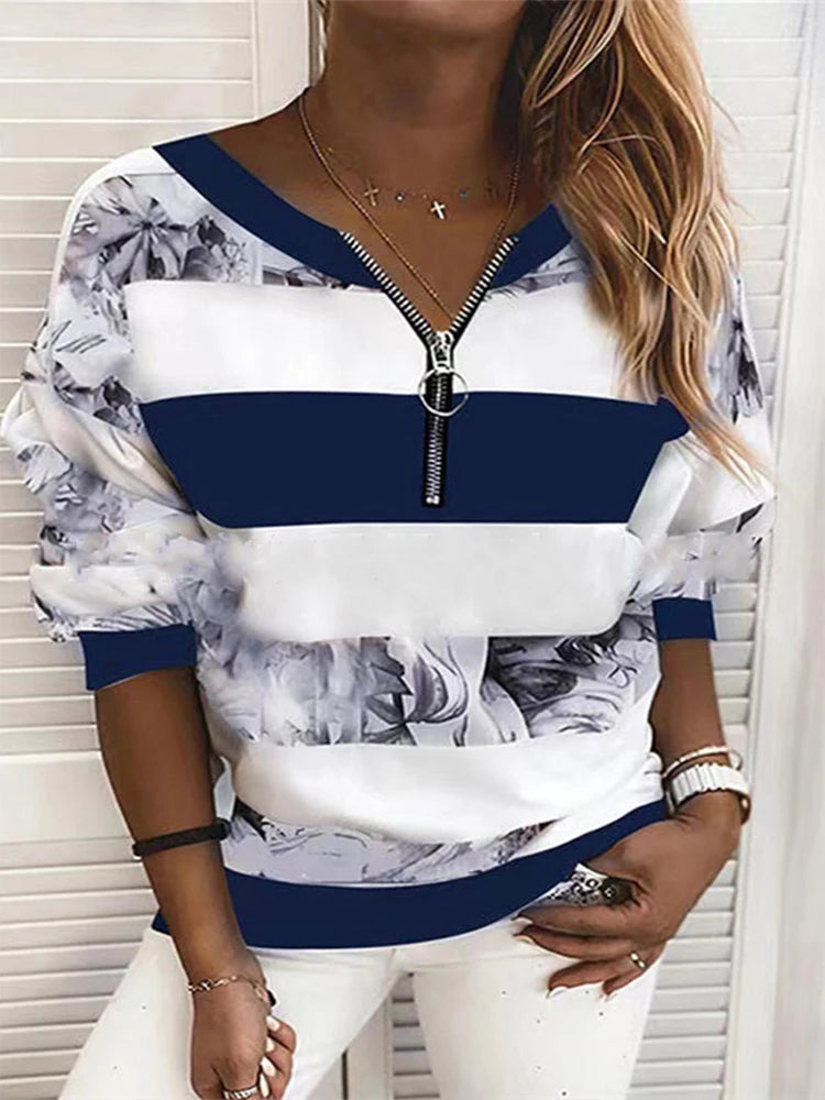 V-Neck Long Sleeve Pullover Women&