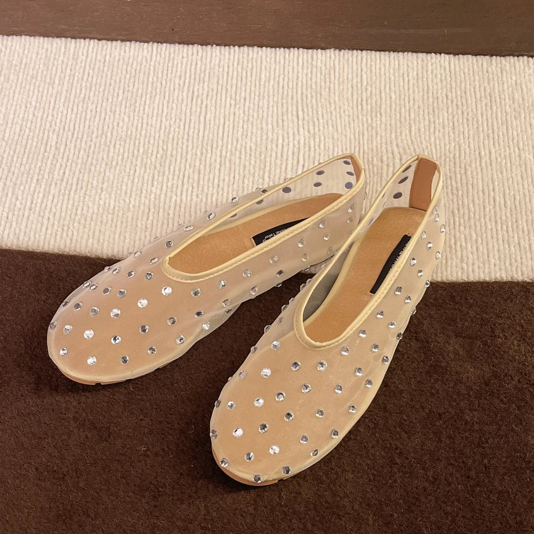 2026 flat Mary Jane shoes female  spring new mesh hollow breathable single shoes ballet dinner shoes
