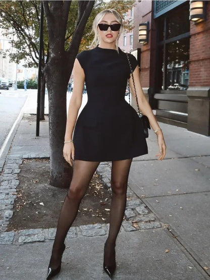 White Slim Women's Mini Dress Sleeveless Casual Pocket High Waist Elegant Party Dress Patchwork Fashion Solid Ladies Dress