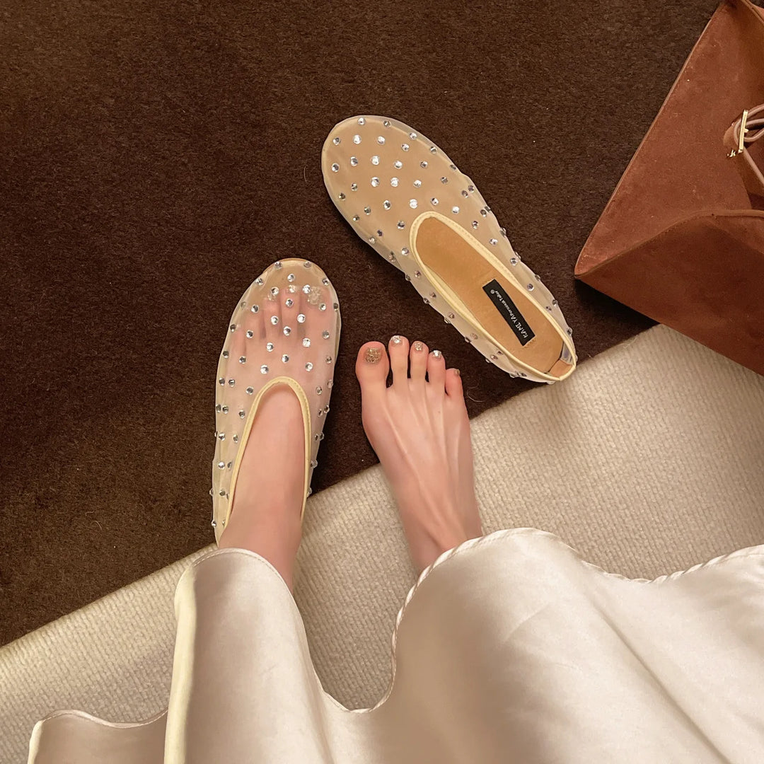 2026 flat Mary Jane shoes female  spring new mesh hollow breathable single shoes ballet dinner shoes
