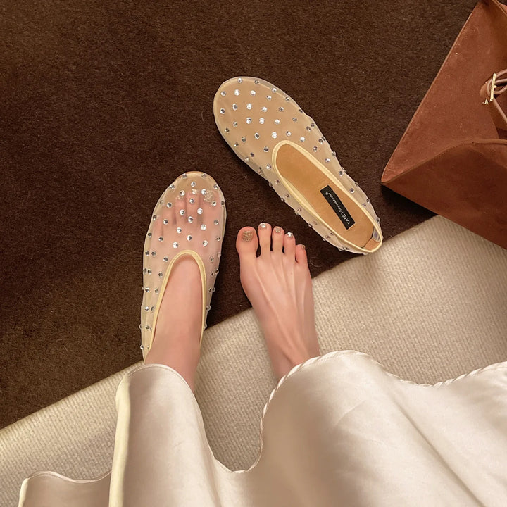 2026 flat Mary Jane shoes female  spring new mesh hollow breathable single shoes ballet dinner shoes