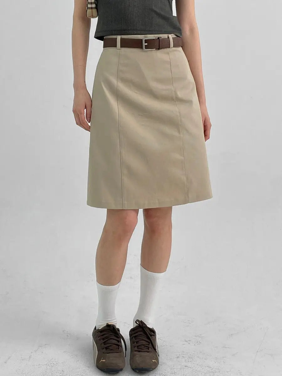 Solid Color Midi Skirts for Women Summer Casual Suit A-line Knee Length Skirt