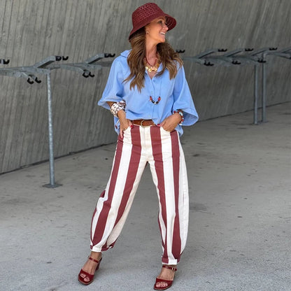 MUJER Striped Denim Jeans for Women High Waist Mom Jeans Pants Woman Summer Baggy Jeans Woman Streetwear Casual Women's Jeans