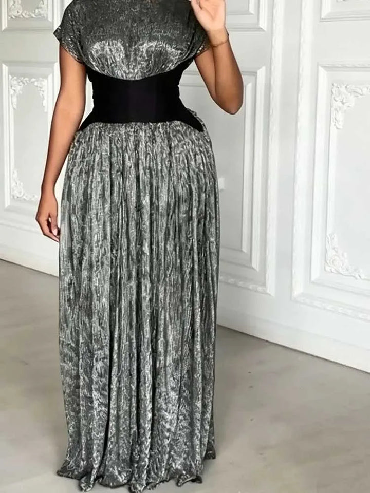 Black Dresses Woman Elegant Short Sleeve Curvy Evening Dress for Party Vintage Chic Long Pleated Dress