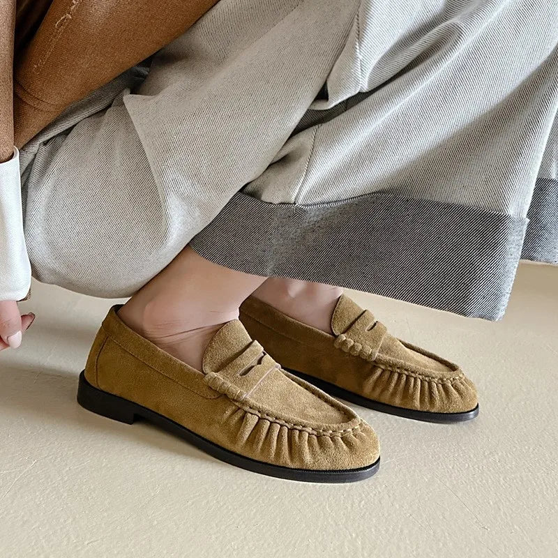 Lady Loafers 2026 Model Handcrafted Retro Pleated Single Shoes for Women, Women&