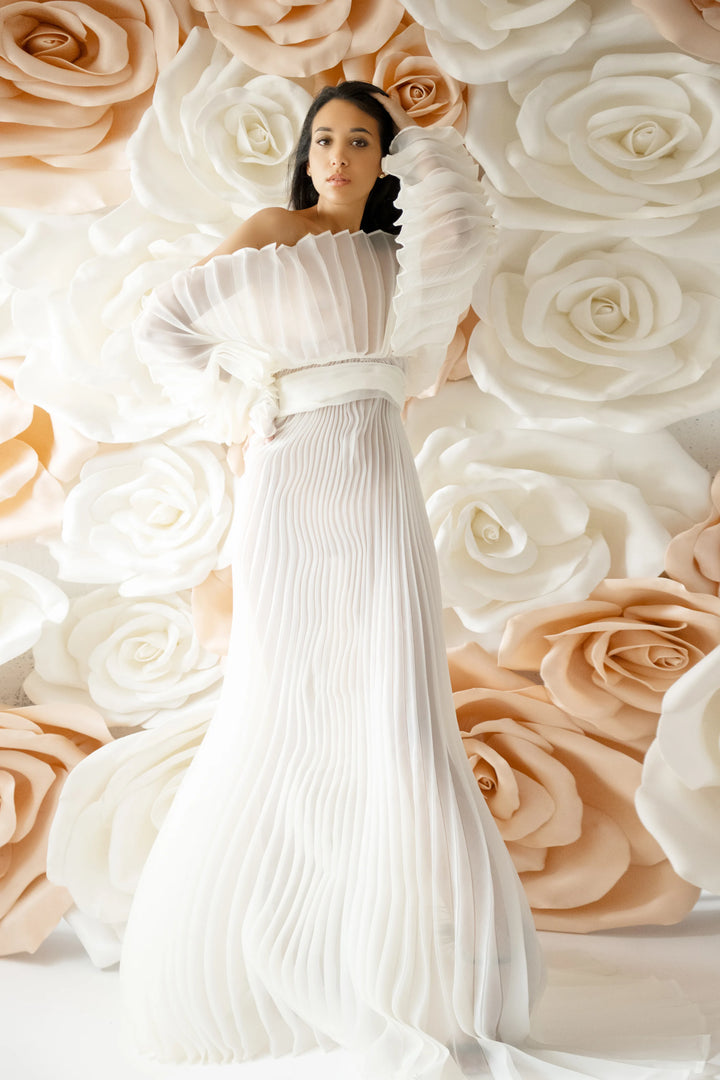 2026 New Off White Pleated Maxi Dresses for Photoshoot Maternity Photoshoot Dress Formal Evening Gown Baby Shower Dress YEWEN