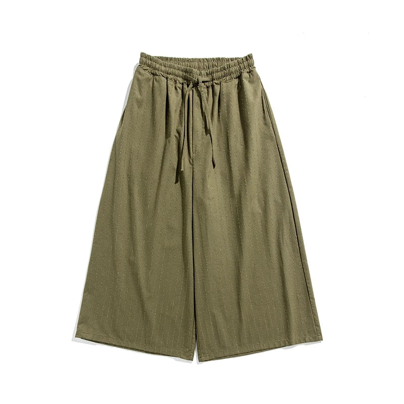 Cotton Linen Men’s Loose Wide Leg Pants Stripe Casual Jogging Trousers Men Harem Pants Fashion Japanese Streetwear Plus Size 5X
