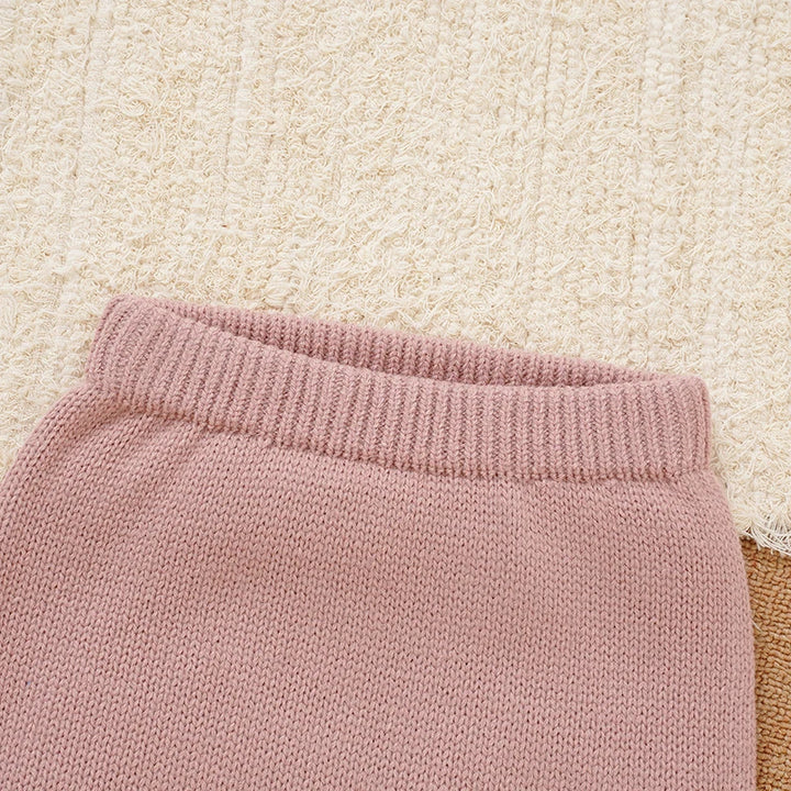 Winter Warm Knitted 2 Piece Set for Toddler Girls Cotton Full Sleeve Sweater+Trousers Outfits Pink Outwear Infant Knitwear Suits