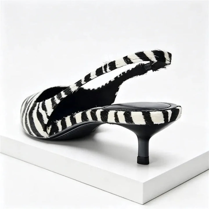 Elegant Zebra Print Design Kitten Heel Pumps Women Sexy Pointed Toe Slingbacks High Heels for Ladies Comfortable Designer Shoes
