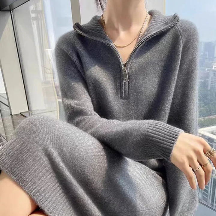 Autumn And Winter New Wool Dress Feminine Long-Sleeved Loose POLO Neck Dress