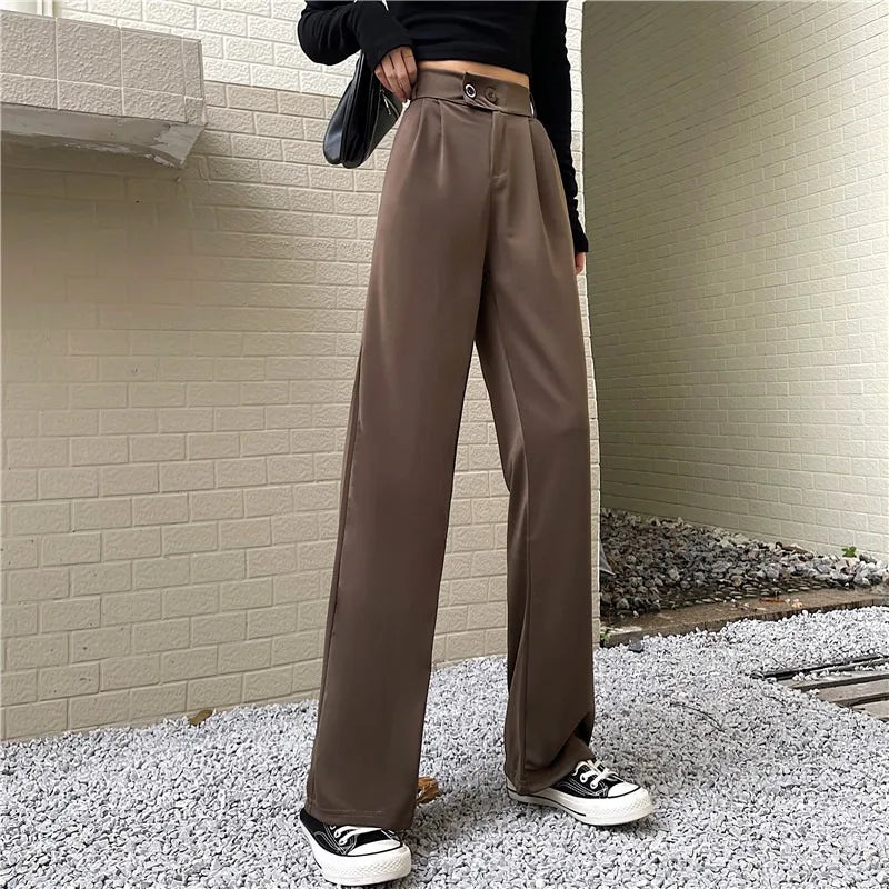 Women High Waist Wide Leg Suit Pants Draped Casual Trousers Korean Fashion Retro Loose Pants Autumn New