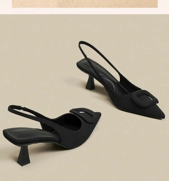 Brand Woman Slingback Shoes Fashion  Spring New Ladies High Heels Elegant Med Heel Pointed Toe Slip on Sandal Mules