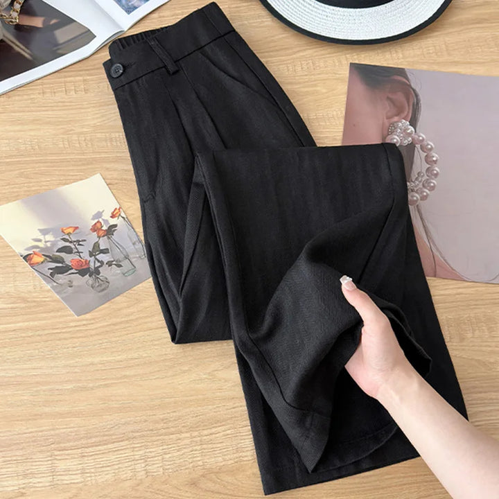 Khaki Linen Wide Leg Pants Women Summer Thin  Casual Loose Drapey Slimming Cotton Linen Long Pants Commute Style High W...