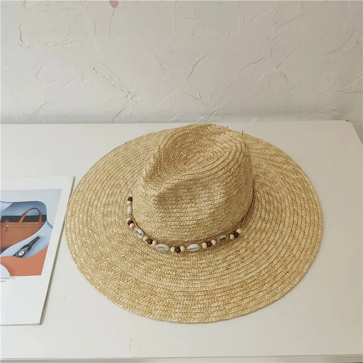 Ladies Straw Hat Sun Fedora Hats Hepburn hat Shiny European American Retro Gold Braided Female Sunshade Flat Sequins Hat gorras