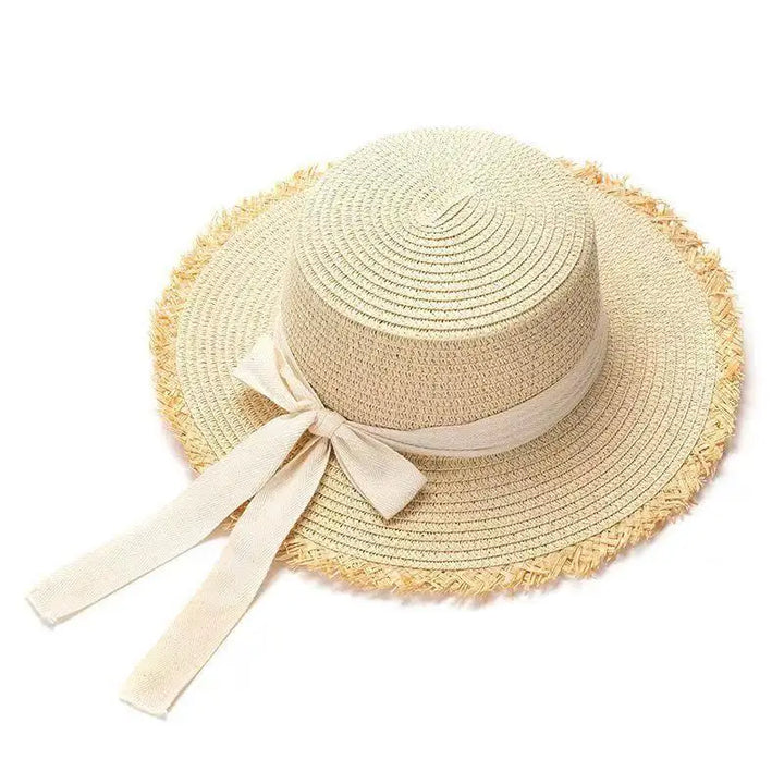 Straw Hat Women French Style Flat Top Wide Brim Sun Protective Hat Summer Beach Vacation Travel FashionHot