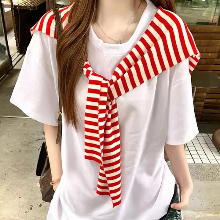 Red And White Striped Shawl Versatile High-End Women&