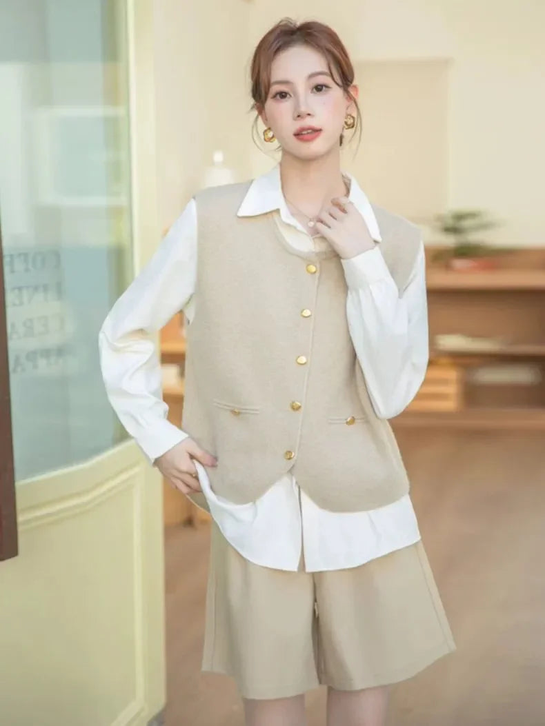 Knitted Vest Vest Shirt for Women Wearing 2025 Autumn Winter New Style Layered Sleeveless Short Top
