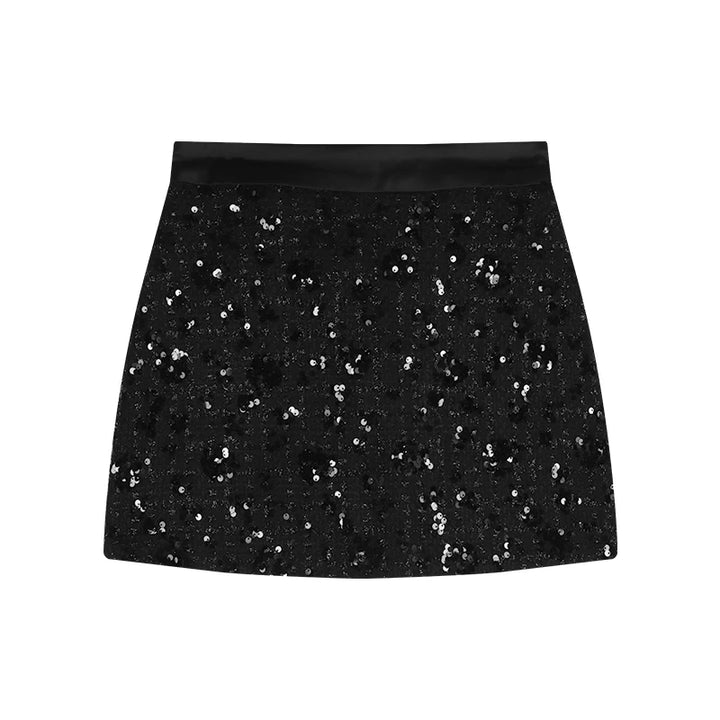 Sequined midi skirt for women in spring high waisted A-line skirt high-end design niche temperament hip hugging short skirt