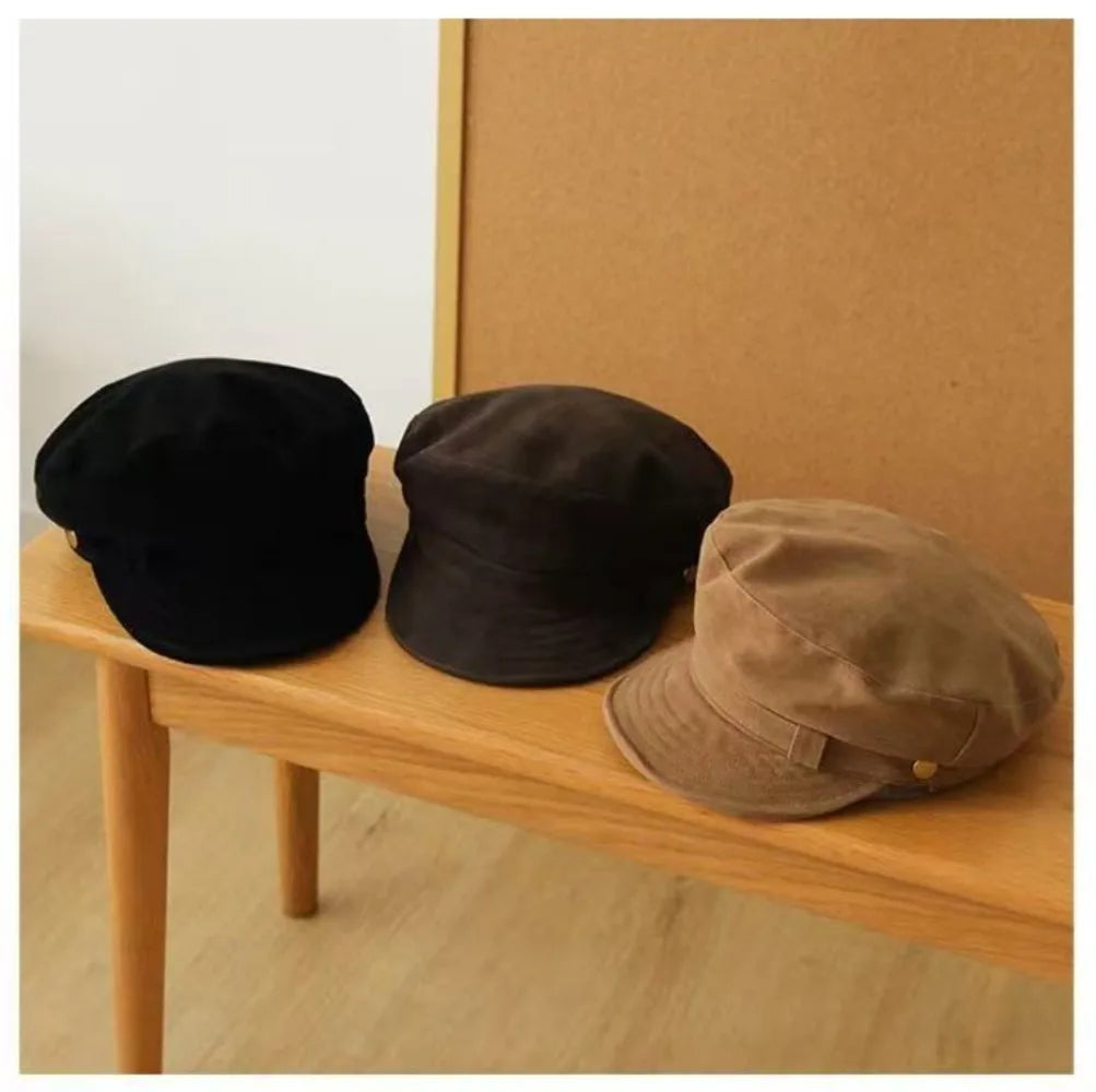 Retro Navy Style Suede Newsboy Cap Men Women Autumn Winter Casual Flat Top Painter Hat