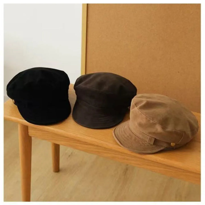 Retro Navy Style Suede Newsboy Cap Men Women Autumn Winter Casual Flat Top Painter Hat