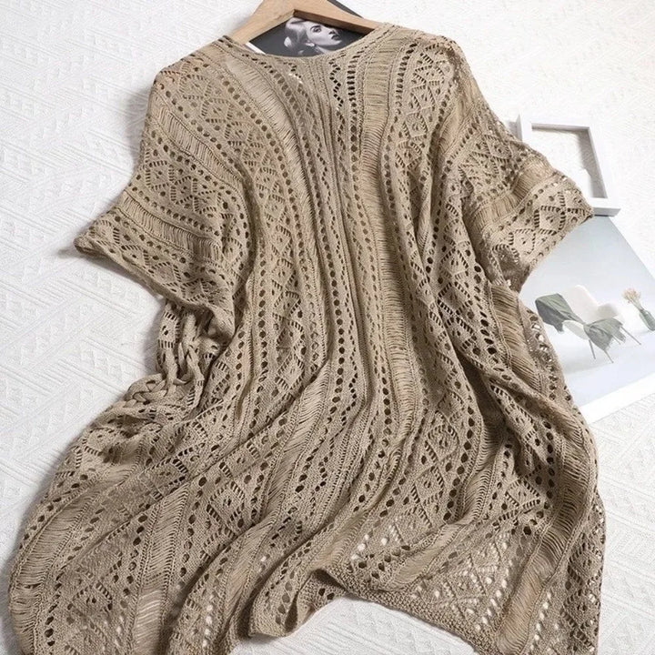 Oversized Hollow Out Swimsuit Cover Up Crochet Sweater Loose Knitted Bikini Cover Up Fishing Net V-neck Beach Wear Streetwear