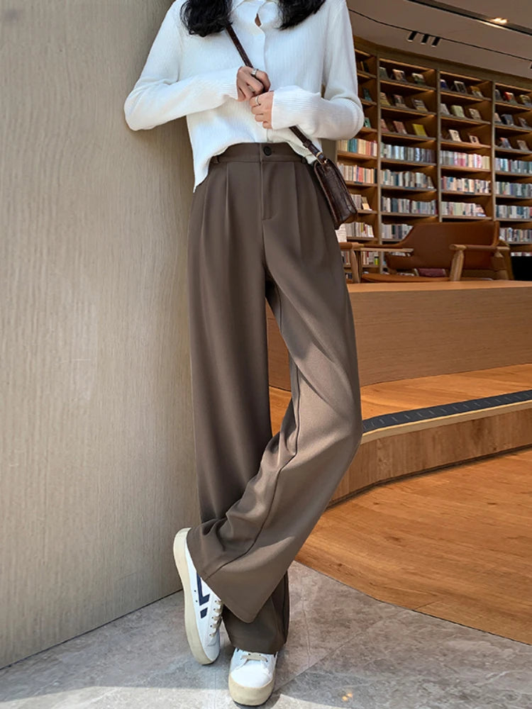 Women Wide Leg Pants Spring Summer Casual Straight OL Style Loose Suits Pant Female Solid Size S-4XL Long Trousers