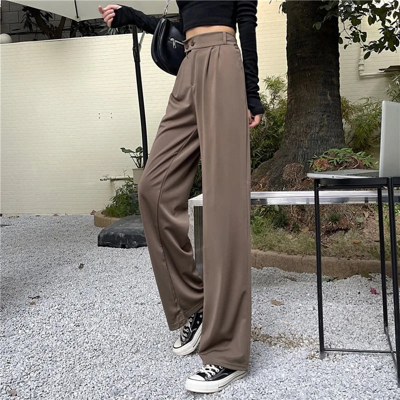 Women High Waist Wide Leg Suit Pants Draped Casual Trousers Korean Fashion Retro Loose Pants Autumn New