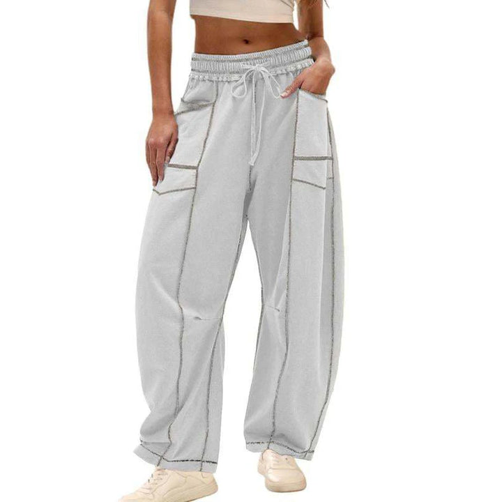 Fashion Women Casual Loose Wide Leg Pants Women Solid Color High Waist Drawstring Long Trousers Jogging Sportswear
