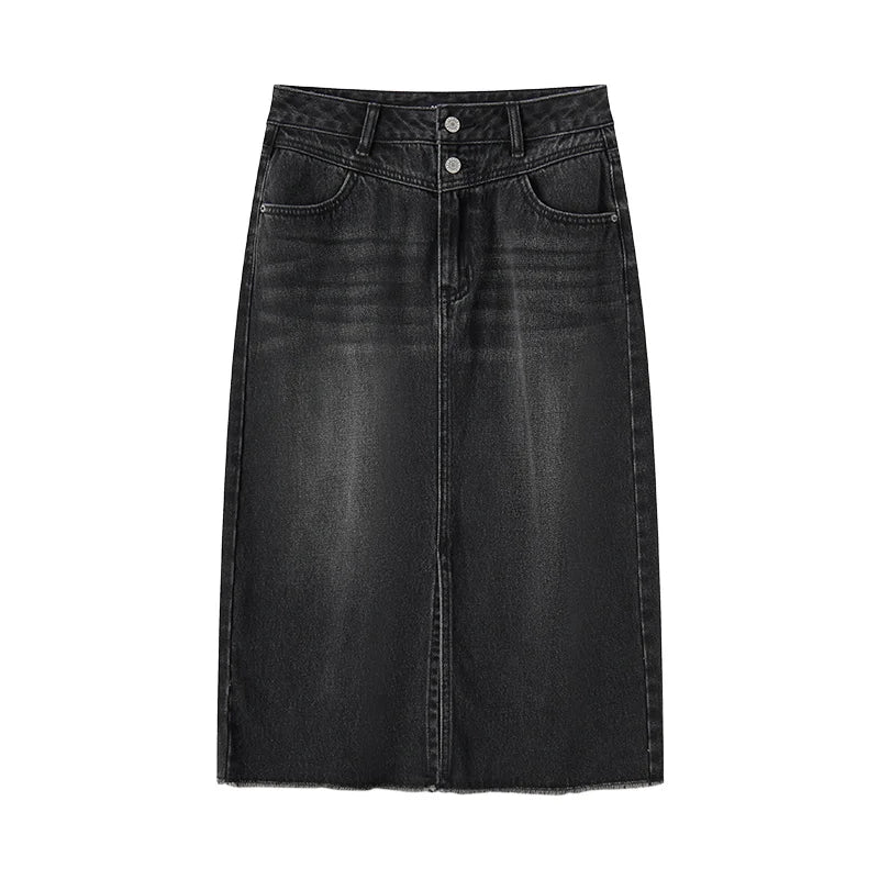 Semir Denim Skirt Women High-waisted Slit 2024 New Spring Straight Skirt