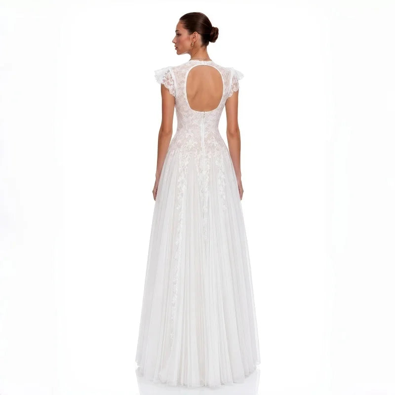 White Lace Long Evening Gown For Women Tulle A‑Line Floor Length Maxi Dress Prom Homecoming Banquet Party Gowns Custom