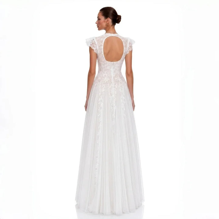 White Lace Long Evening Gown For Women Tulle A‑Line Floor Length Maxi Dress Prom Homecoming Banquet Party Gowns Custom