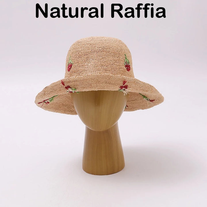 Japanese Raffia Straw Hats for Female Summer Korean Version of The Sunscreen Wide Brim Beach Seaside Vacation Sun Cap Foldable