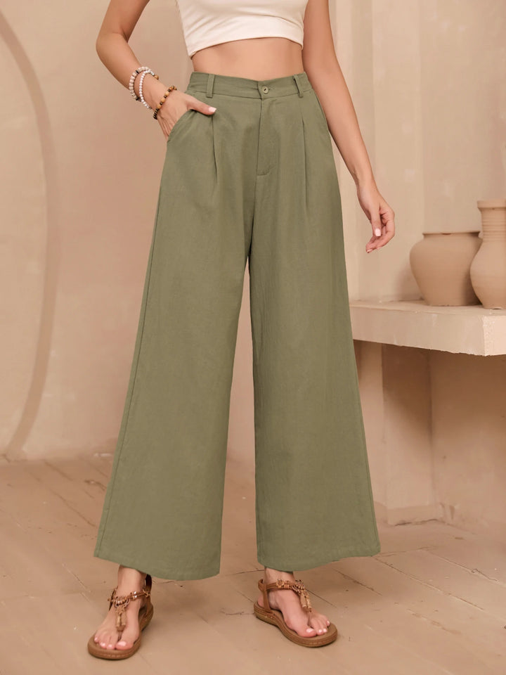 Elegant Solid Color Linen Wide Leg Pants for Women High Waist Drapey Casual Summer Loose Slimming Long Trousers Spring Autumn
