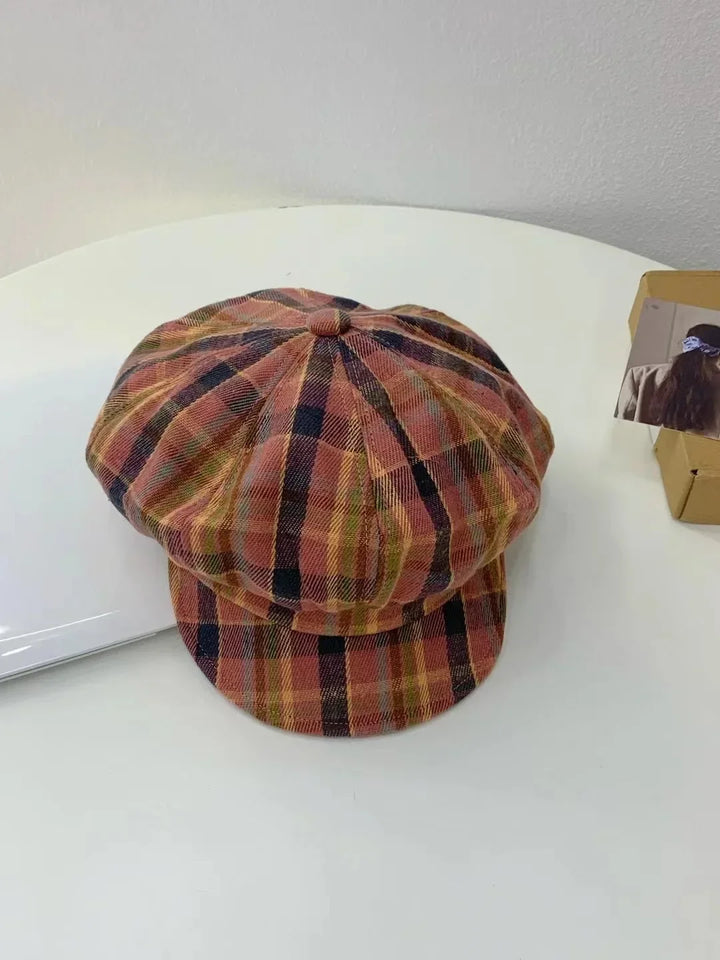 2025 Vintage Plaid Newsboy Cap - 8-Panel British Baker Boy Hat for Women, Slimming Face Retro Flat Cap
