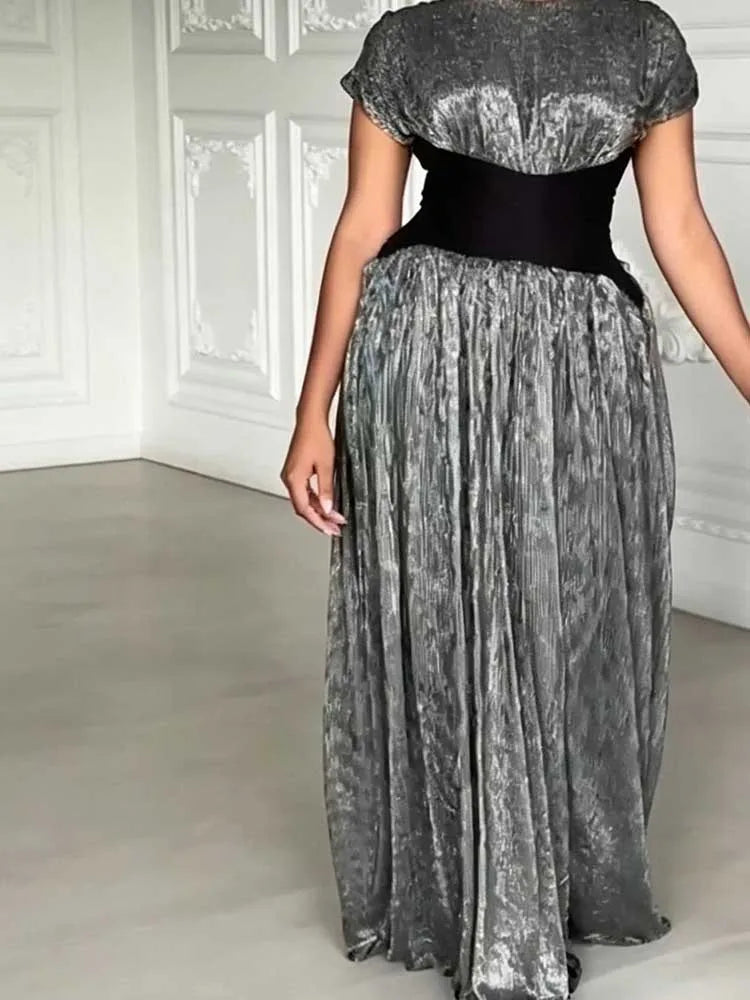 Black Dresses Woman Elegant Short Sleeve Curvy Evening Dress for Party Vintage Chic Long Pleated Dress