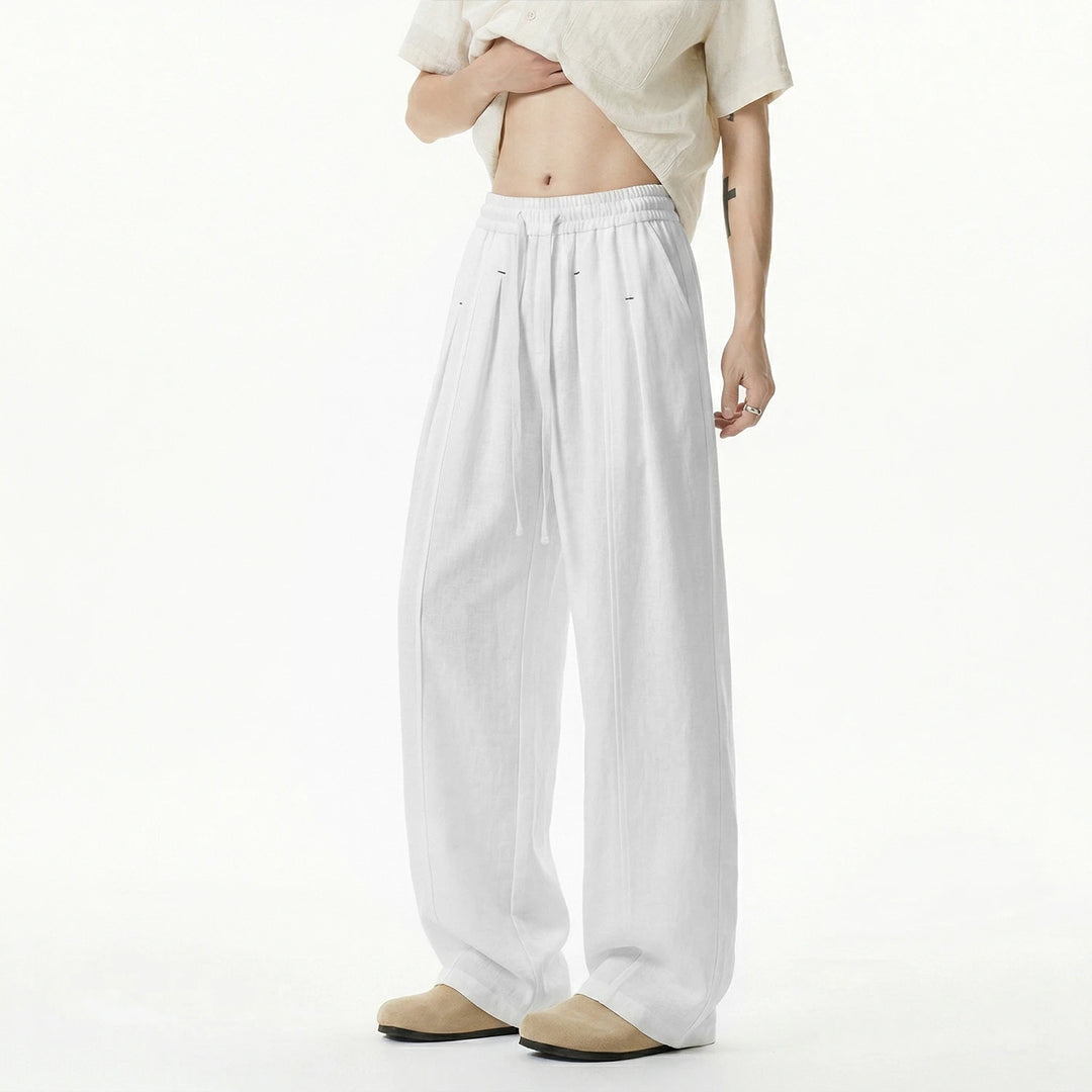 Mens Casual Pants Breathable 2026 new straight leg pants man Summer Drawstring Loose Drape Fit Solid Color Trendy Lightweight