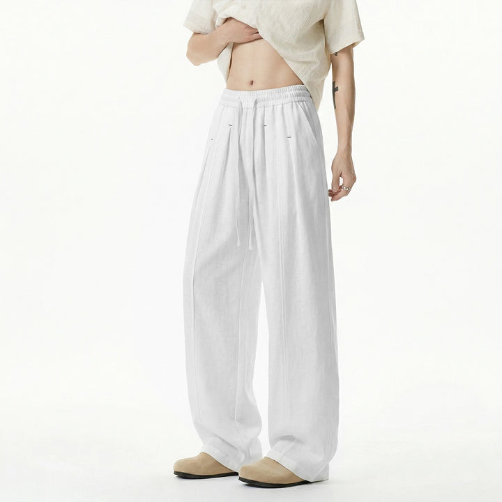 Mens Casual Pants Breathable 2026 new straight leg pants man Summer Drawstring Loose Drape Fit Solid Color Trendy Lightweight