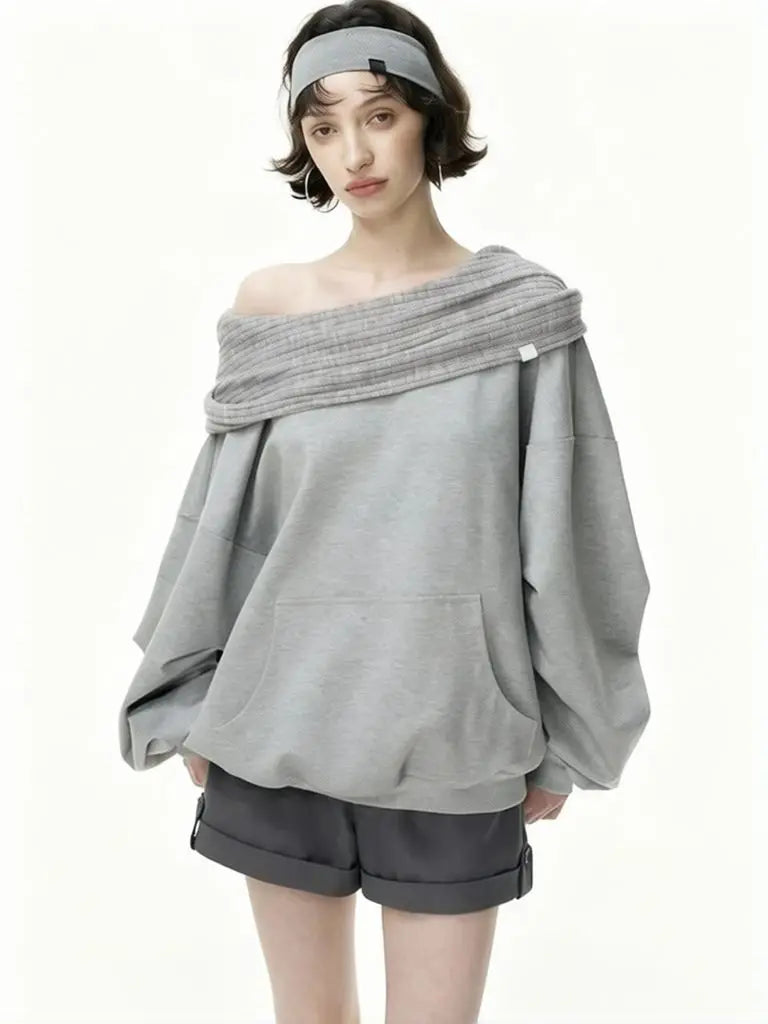 Autumn Knitwear Hooded Casual Oversize Pullovers Women Dual-wear Designer Fashion Off Shoulder Sweater Spring Loose Outwear