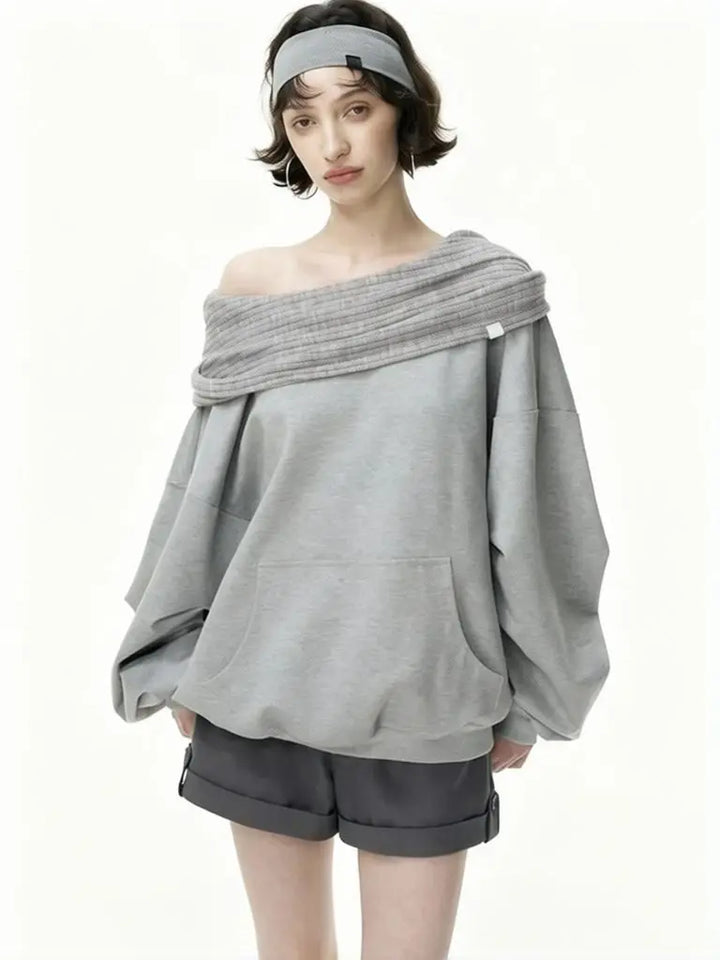 Autumn Knitwear Hooded Casual Oversize Pullovers Women Dual-wear Designer Fashion Off Shoulder Sweater Spring Loose Outwear