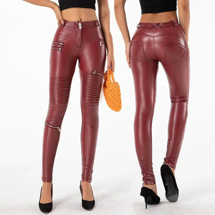 Women Faux Leather Grunge Motor Biker Pants Zipper Sexy Bodycon England Punk Style Pants Street Wear Nightclub Trousers Custom