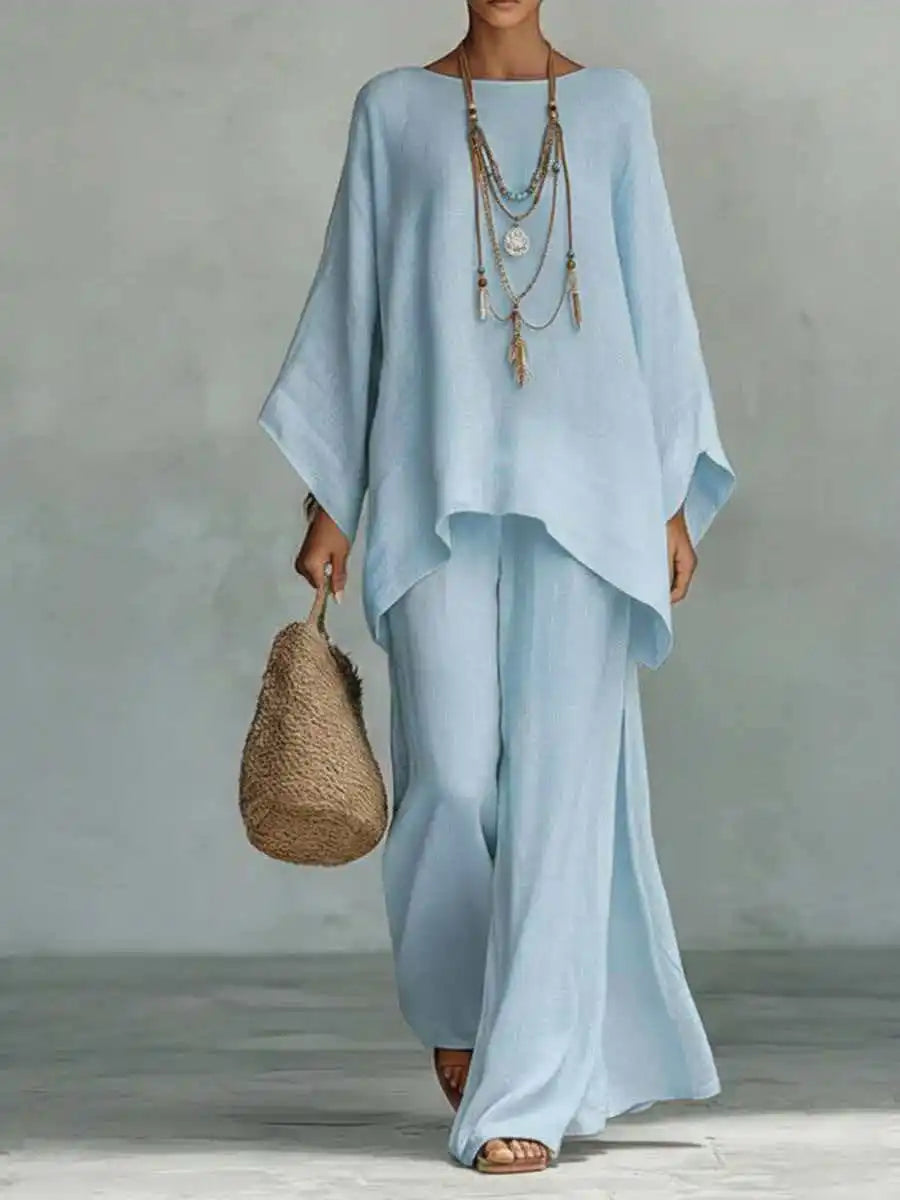 2026 Spring Ladies Loose Shirt Wide Leg Pants Set