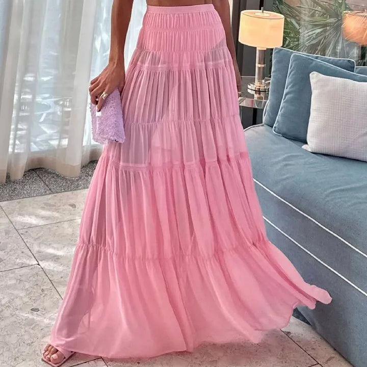 Summer Y2K Chic Pink Crop Top High Waist Layerred Ruffle Maxi Skirt with Shorts Set Outfits Elegant Women Skirt 3 Piece Set