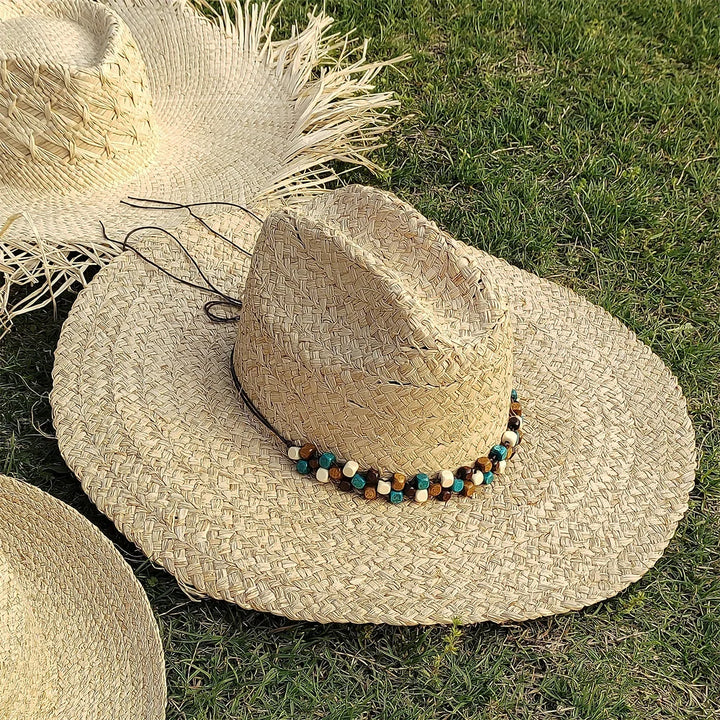 Large Brim Straw Hat Raffia Hand-woven Pattern Straw Hat Sun Protection Beach Sun Hat Women&