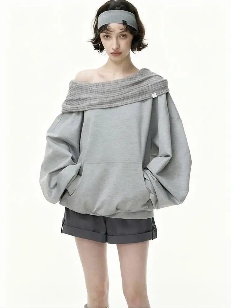 Autumn Knitwear Hooded Casual Oversize Pullovers Women Dual-wear Designer Fashion Off Shoulder Sweater Spring Loose Outwear