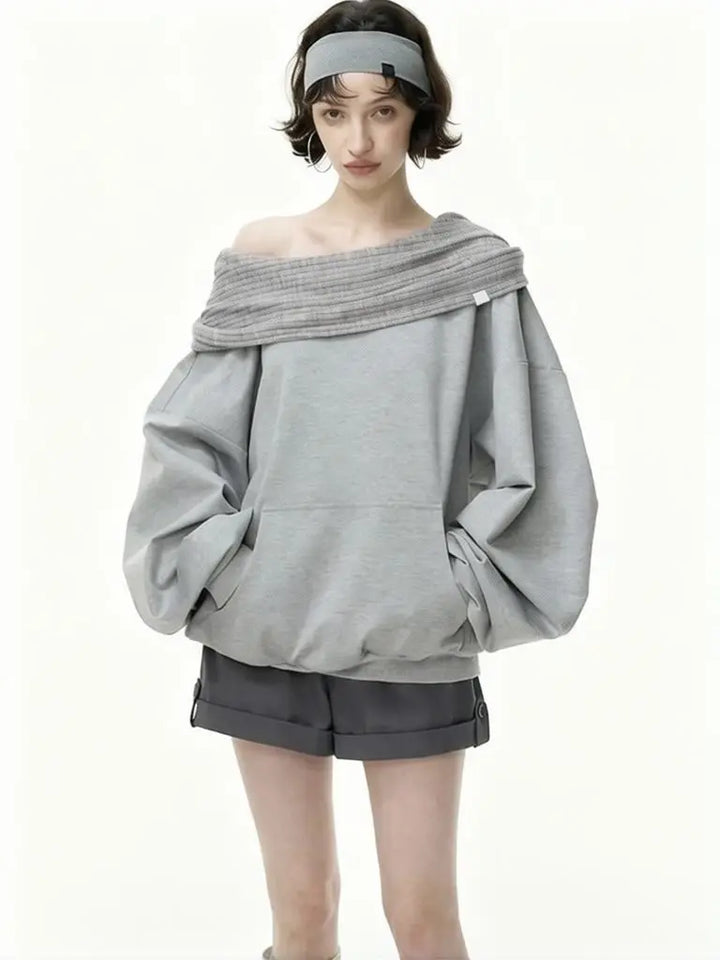 Autumn Knitwear Hooded Casual Oversize Pullovers Women Dual-wear Designer Fashion Off Shoulder Sweater Spring Loose Outwear