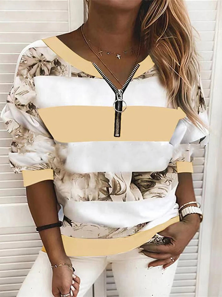 V-Neck Long Sleeve Pullover Women&