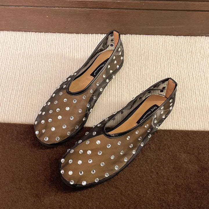 2026 flat Mary Jane shoes female  spring new mesh hollow breathable single shoes ballet dinner shoes