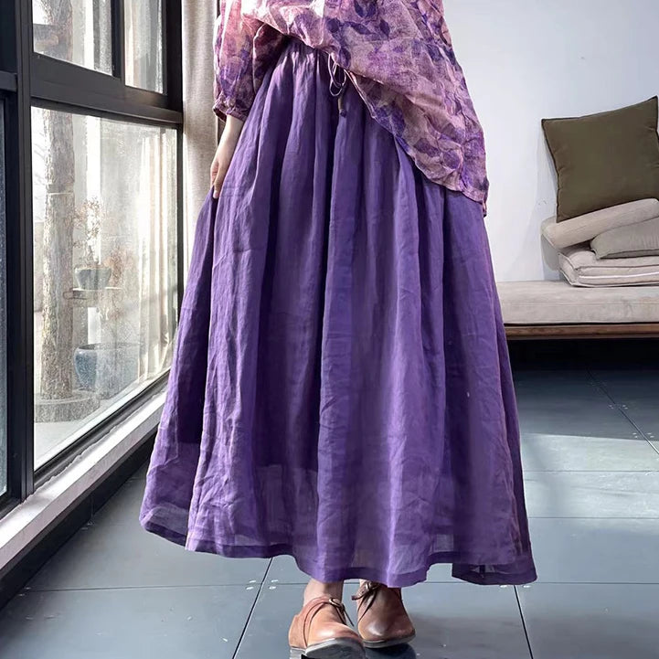 Slimming Printed Cotton Linen f Skirt And irt Two-Piece Set Summer 2023 Sweet Sle Loose Fit Long Sve round Ne